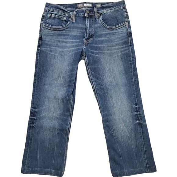 BKE Buckle Jake 32R (Meas 33x25 9.5" Low Rise) *Hemmed* Bootleg Dark Jeans A18 - Picture 1 of 11